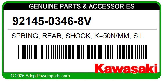 Kawasaki 92145-0346-8V Spring, Rear, Shock, K=50N/Mm, Sil