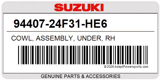 Suzuki 94407-24F31-HE6 Cowl, Assembly, Under, Rh