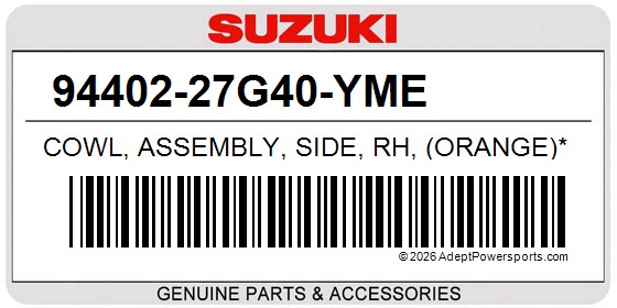 Suzuki 94402-27G40-YME Cowl, Assembly, Side, Rh, (Orange)*