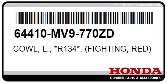 Honda 64410-MV9-770ZD Cowl, L., *R134*, (Fighting, Red)
