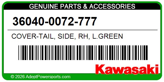 Kawasaki 36040-0072-777 Cover-Tail, Side, Rh, L.Green