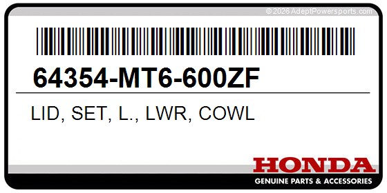 Honda 64354-MT6-600ZF Lid, Set, L., Lwr, Cowl