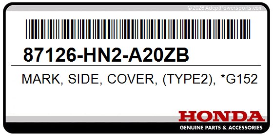 Honda 87126-HN2-A20ZB Mark, Side, Cover, (Type2), *G152*, (Adventure, Green)