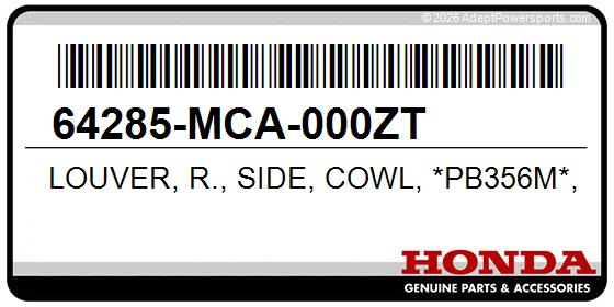 Honda 64285-MCA-000ZT Louver, R., Side, Cowl, *Pb356m*, (Nova, Blue, Metallic)