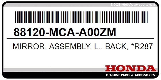 Honda 88120-MCA-A00ZM Mirror, Assembly, L., Back, *R287m*, (Bloodstone, Red, Metallic)