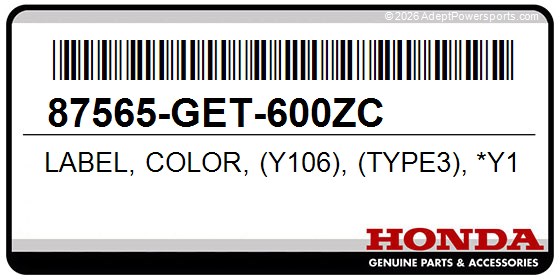 Honda 87565-GET-600ZC Label, Color, (Y106), (Type3), *Y106*, (Clipper, Yellow)