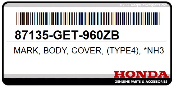 Honda 87135-GET-960ZB Mark, Body, Cover, (Type4), *Nh388b*, (Classical, White-R)