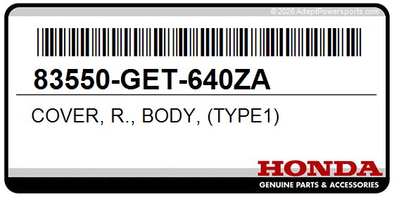 Honda 83550-GET-640ZA Cover, R., Body, (Type1)