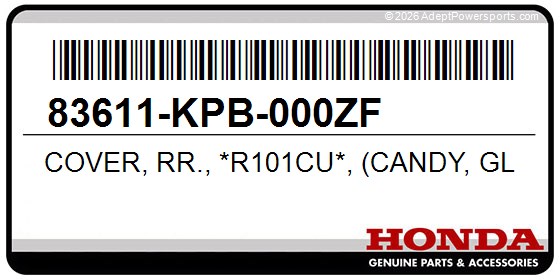 Honda 83611-KPB-000ZF Cover, Rr., *R101cu*, (Candy, Glory, Red-U)