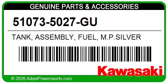 Kawasaki 51073-5027-GU Tank, Assembly, Fuel, M.P.Silver