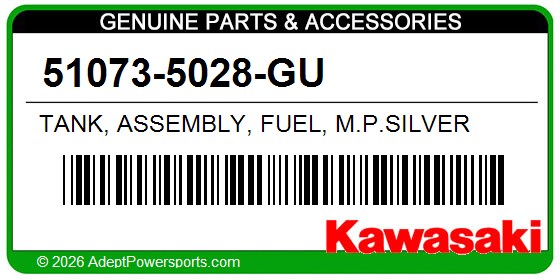 Kawasaki 51073-5028-GU Tank, Assembly, Fuel, M.P.Silver