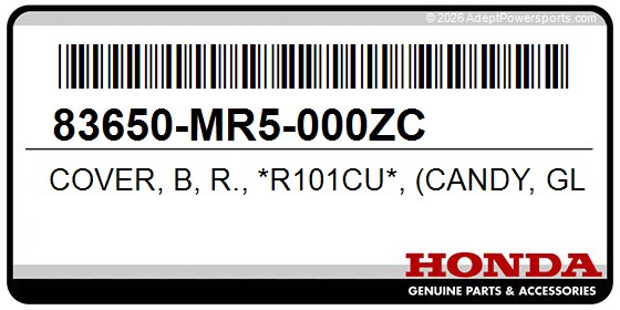 Honda 83650-MR5-000ZC Cover, B, R., *R101cu*, (Candy, Glory, Red-U)