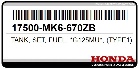 Honda 17500-MK6-670ZB Tank, Set, Fuel, *G125mu*, (Type1), (Wl), (Black, Green)