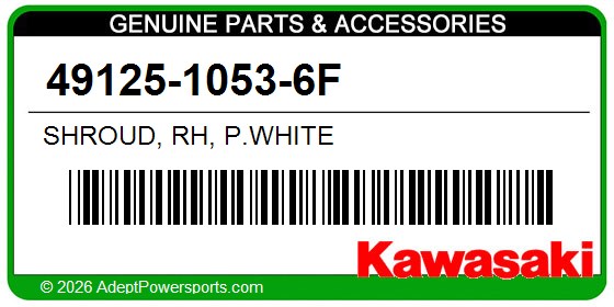 Kawasaki 49125-1053-6F Shroud, Rh, P.White