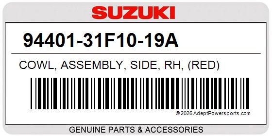 Suzuki 94401-31F10-19A Cowl, Assembly, Side, Rh, (Red)