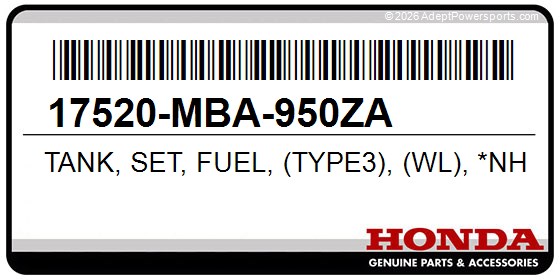 Honda 17520-MBA-950ZA Tank, Set, Fuel, (Type3), (Wl), *Nh1n*, (Black)