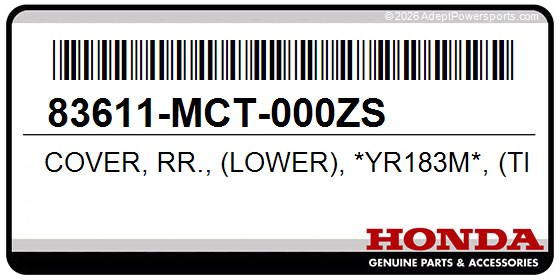 Honda 83611-MCT-000ZS Cover, Rr., (Lower), *Yr183m*, (Titanium, Metallic)
