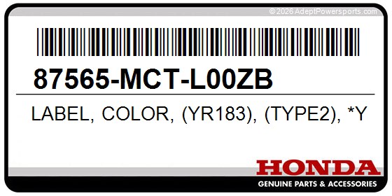 Honda 87565-MCT-L00ZB Label, Color, (Yr183), (Type2), *Yr183*, (Titanium, Metallic)