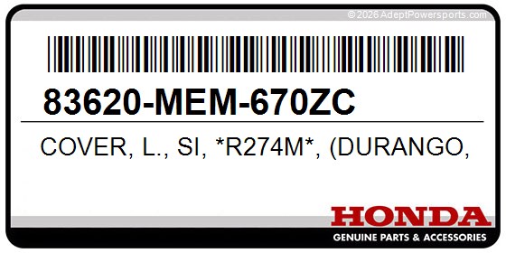 Honda 83620-MEM-670ZC Cover, L., Si, *R274m*, (Durango, Red, Metallic)