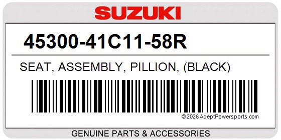 Suzuki 45300-41C11-58R Seat, Assembly, Pillion, (Black)
