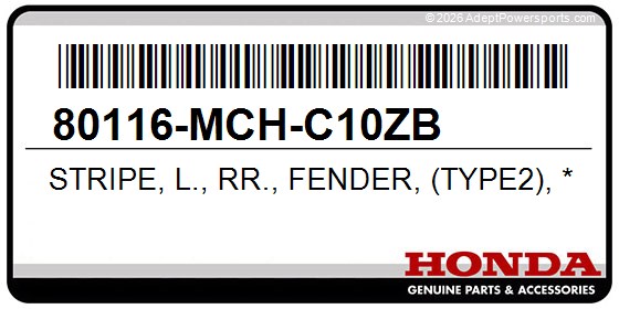 Honda 80116-MCH-C10ZB Stripe, L., Rr., Fender, (Type2), *R274*, (Durango, Red, Metallic)