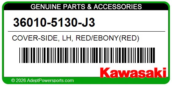 Kawasaki 36010-5130-J3 Cover-Side, Lh, Red/Ebony(Red)