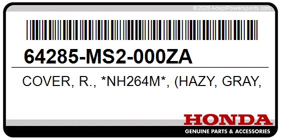 Honda 64285-MS2-000ZA Cover, R., *Nh264m*, (Hazy, Gray, Metallic)