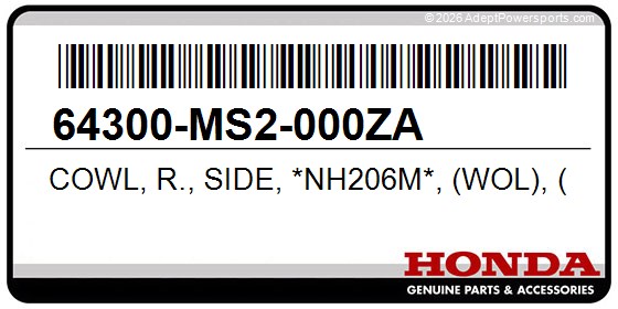 Honda 64300-MS2-000ZA Cowl, R., Side, *Nh206m*, (Wol), (Medium, Gray)