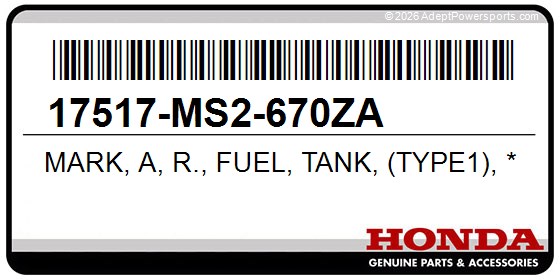 Honda 17517-MS2-670ZA Mark, A, R., Fuel, Tank, (Type1), *Nh287d*, (Zeus, Silver)