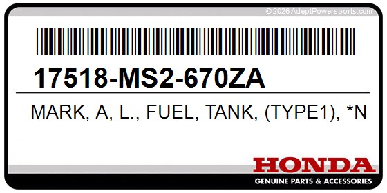 Honda 17518-MS2-670ZA Mark, A, L., Fuel, Tank, (Type1), *Nh287d*, (Zeus, Silver)