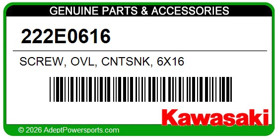 Kawasaki 222E0616 Screw, Ovl, Cntsnk, 6X16