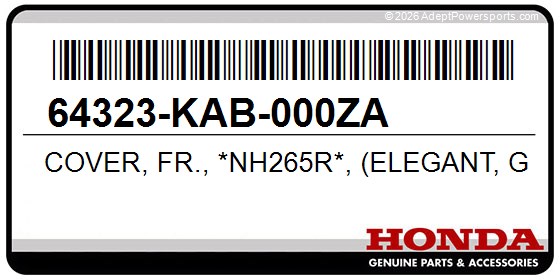 Honda 64323-KAB-000ZA Cover, Fr., *Nh265r*, (Elegant, Gray)