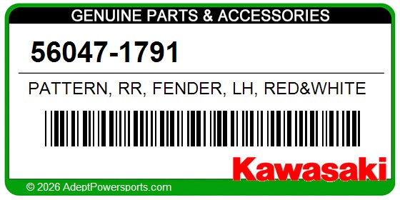 Kawasaki 56047-1791 Pattern, Rr, Fender, Lh, Red&White