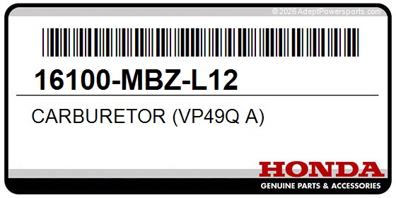 Honda 16100-MBZ-L12 Carburetor (Vp49q A)