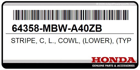 Honda 64358-MBW-A40ZB Stripe, C, L., Cowl, (Lower), (Type7), *Nh1y*, (Black)