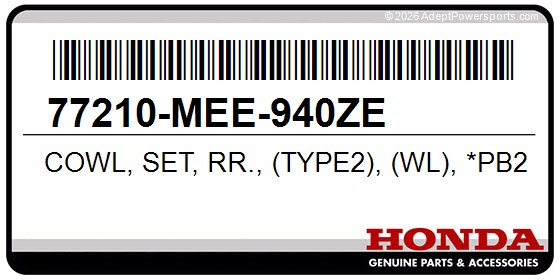 Honda 77210-MEE-940ZE Cowl, Set, Rr., (Type2), (Wl), *Pb215*, (Candy, Tahitian, Blue)