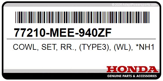 Honda 77210-MEE-940ZF Cowl, Set, Rr., (Type3), (Wl), *Nh1e*, (Black)
