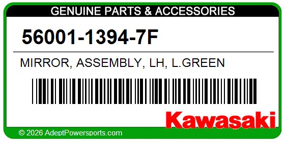 Kawasaki 56001-1394-7F Mirror, Assembly, Lh, L.Green