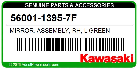 Kawasaki 56001-1395-7F Mirror, Assembly, Rh, L.Green