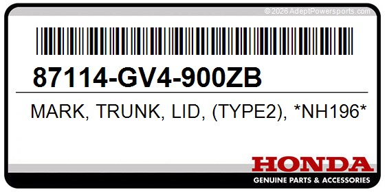 Honda 87114-GV4-900ZB Mark, Trunk, Lid, (Type2), *Nh196*, (Ross, White)