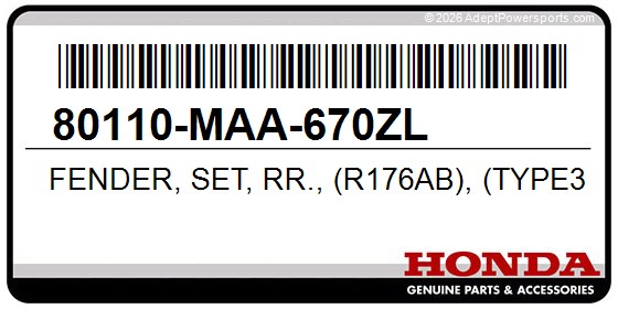 Honda 80110-MAA-670ZL Fender, Set, Rr., (R176ab), (Type36), (Wl)