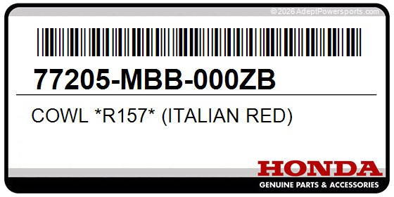 Honda 77205-MBB-000ZB Cowl *R157* (Italian Red)