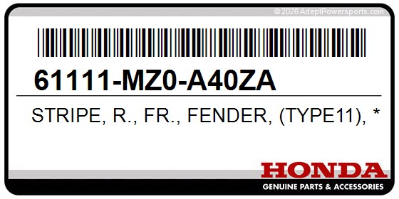 Honda 61111-MZ0-A40ZA Stripe, R., Fr., Fender, (Type11), *Nh1e*, (Black)