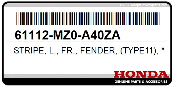 Honda 61112-MZ0-A40ZA Stripe, L., Fr., Fender, (Type11), *Nh1e*, (Black)