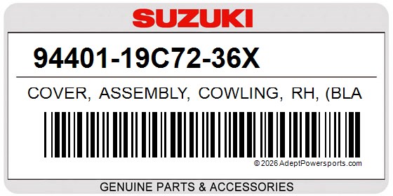 Suzuki 94401-19C72-36X Cover, Assembly, Cowling, Rh, (Black