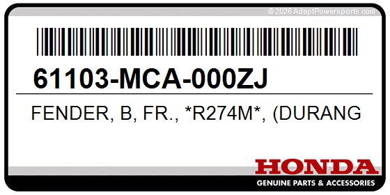 Honda 61103-MCA-000ZJ Fender, B, Fr., *R274m*, (Durango, Red, Metallic)