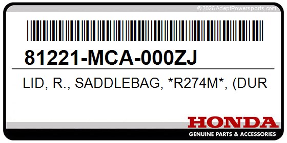 Honda 81221-MCA-000ZJ Lid, R., Saddlebag, *R274m*, (Durango, Red, Metallic)