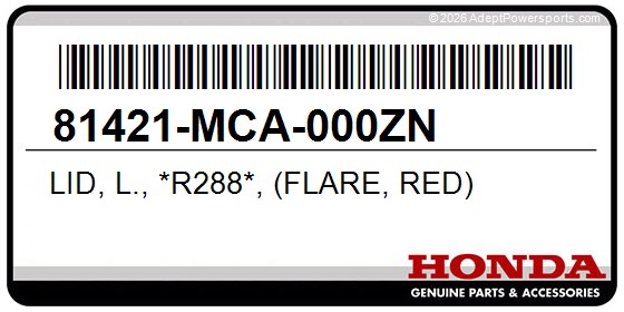 Honda 81421-MCA-000ZN Lid, L., *R288*, (Flare, Red)