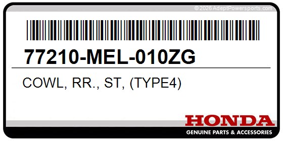 Honda 77210-MEL-010ZG Cowl, Rr., St, (Type4)