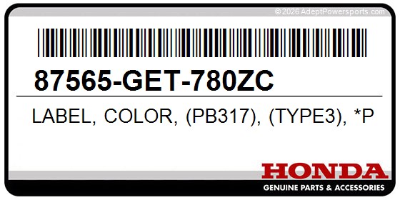 Honda 87565-GET-780ZC Label, Color, (Pb317), (Type3), *Pb317*, (Denim, Blue)